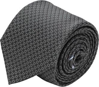 Ferragamo Gancini Print Zijden Stropdas - Heren - Stropdassen - Grijs - ONE Size - Accessoires