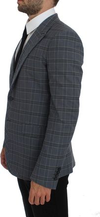 Dolce & Gabbana Mens Blue Checkered Slim Fit Blazer Jacket Cotton Clothing