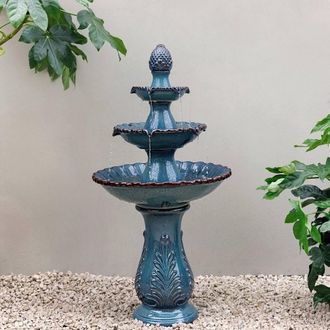 PRIMROSE Leet 4 Tier Ceramic Water Fountain in Blue