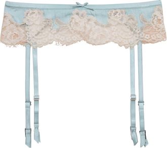 Fleur du Mal Juliet Lace Trim Stretch Silk Garter Belt in Frosted Mint at Nordstrom, Size 2