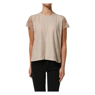 Pink Memories Round Neck Short Sleeve Top - female - Pink Memories - Blouses - Beige - XS - Blouses & Shirts