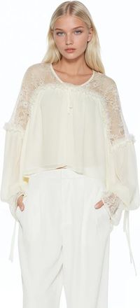 Alexia Admor Indigo Lace Cotton Blouse in Ivory at Nordstrom, Size X-Small L