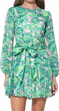 Adelyn Rae Rylee Pleated Long Sleeve Mini Dress In Green