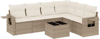 vidaXL Set Sof&aacute;s De Jard&iacute;n 7 Piezas Y Cojines Rat&aacute;n Sint&eacute;tico Beige Vidaxl