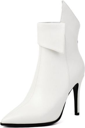 Generic Womens Elegant Pointed Toe Ankle Boots with 8cm Stiletto Heel, Back Zipper for Formal & Evening Wear,White,10.5 UK