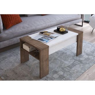 Dmora Mesa De Centro Coral, Un Compartimento, Tapa Elevable, Forma Rectangular, 98x50x43h Cm, Marr&oacute;n Nogal