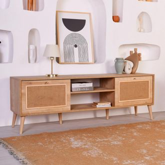 Dmora Mueble Para Tv Leffe, Un Estante, Apertura Abatible, 2 Puertas, 180x41x55h Cm, Roble Marr&oacute;n