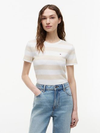 Tommy Hilfiger Womens Rugby Stripe Crewneck T-Shirt - Beige - XXL