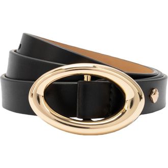 Kate Spade New York oval molten buckle leather belt in Black at Nordstrom, Size Medium
