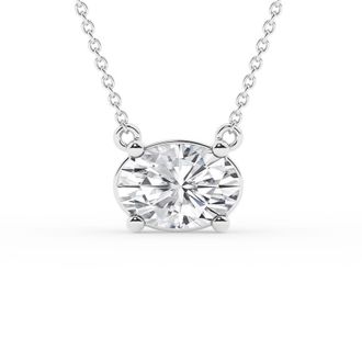 Grown Brilliance 1 Carat East West Oval Cut Lab Grown Diamond Solitaire Pendant Necklace in Sterling Silver, G Color, SI Clarity