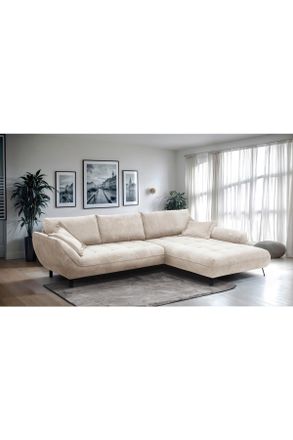 Livetastic Ecksofa, Beige, Textil, F&uuml;llung: Silikon, Schaumstoffflocken,Schaumstoff, Ottomane rechts, L-Form, 324x205 cm, Made in EU, R&uuml;cken echt, Wohnzimmer, So