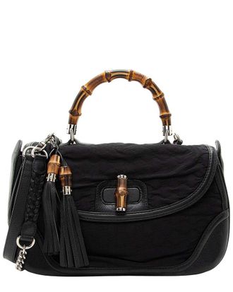 Gucci Black Gg Embossed Neoprene Bamboo Tassel Large Top Handle (Authentic Pre-Loved)