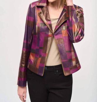 Joseph Ribkoff Foiled Print Faux Suede Jacket In Purple Multi