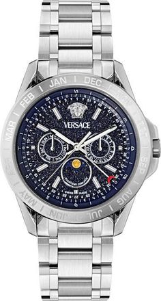 Versace V-Galaxy Moonphase Bracelet Watch, 43mm in Stainless Steel at Nordstrom