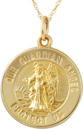 Pompeii3 14k Yellow Gold Guardian Angel Medal Pendant.5 Tall 2 Grams