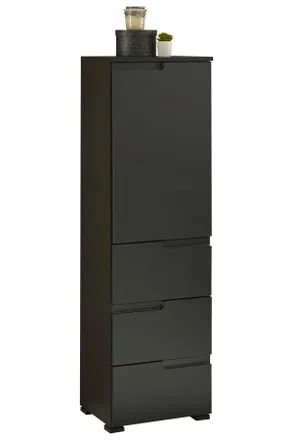 MID.YOU Mid.you Midischrank, Schwarz, Holzwerkstoff, 1 Fächer, 3 Schubladen, 40x134x32 cm, Made in EU, stehend, Badezimmer, Badmöbel, Midischränke