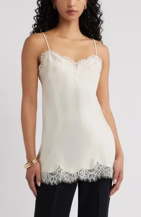 Open Edit Lace Trim Satin Camisole in Ivory Dove at Nordstrom, Size Xx-Small