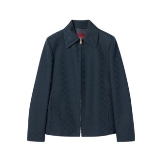 Gucci Light Jackets, female, Blue, Size: L GG Cotton Gabardine Zip Jacket