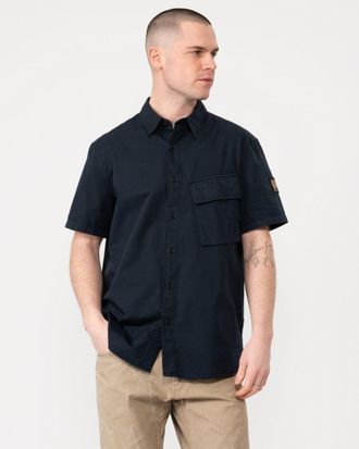 Belstaff Unisex Scale Mens Short Sleeve Shirt - Navy Cotton - Size Medium