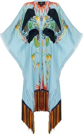 Etro Zijden Jurk Met Franjes - Dames - Blouses & Shirts - Blauw - Maat: ONE Size Zijde