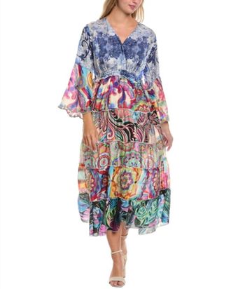Johnny Was Dibble Tiered Dress In Denim Lace