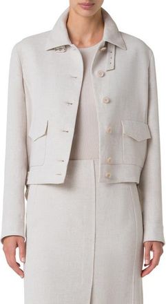 Akris Peer Crop Linen Blend Jacket in Greige at Nordstrom, Size 14