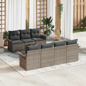 vidaXL Conjunto De Sof&aacute; De Jard&iacute;n 8 Pcs Gris Polirat&aacute;n Vidaxl