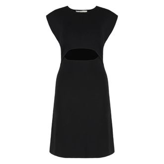 Yves Salomon Kleedjes, Dames, Zwart, S, Geribbelde gebreide jurk met vooruitsnijding