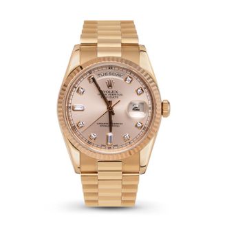 Rolex Pre-owned Rolex Presidential Day-Date Automatic Chronometer Diamond Rose Gold Dial Unisex Watch 118235 PDP