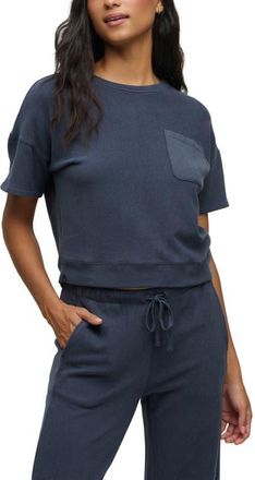 Barefoot Dreams Brushed Fleece Short Sleeve Pullover in Indigo at Nordstrom, Size X-Small