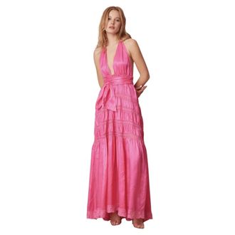 LoveShackFancy Maxi Dresses, female, Pink, Size: S Vendima Halter Maxi Dress