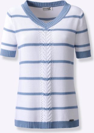 Casual Looks Kurzarmpullover CASUAL LOOKS Kurzarm-Pullover, Damen, Gr. 36, blau (bleu), 50% Baumwolle, 50% Polyacryl, gemustert, gestreift, mehrfarbig, Pullover Ku