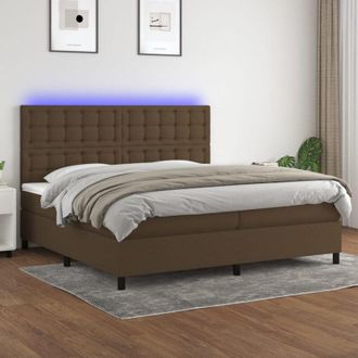 vidaXL Vidaxl - Cama Box Spring Colch&oacute;n Luces Led Tela Marr&oacute;n Oscuro 200x200 Cm