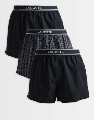 Lacoste Confezione da 3 boxer neri con monogramma e tinta unita-Nero