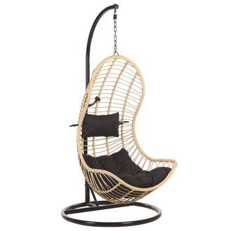 Beliani Silla Colgante De Rat&aacute;n Color Natural Con Estructura Met&aacute;lica Para Interior-exterior Forma Curva Boho Pineto