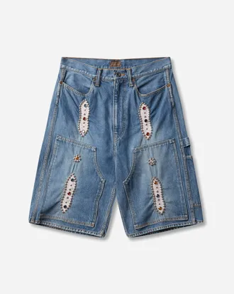 KAPITAL Men s 14oz Denim Shorts (Studs Remake) Washed Indigo