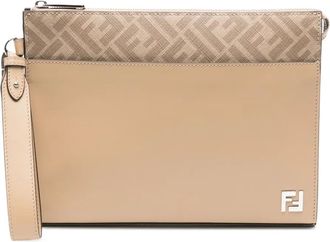 Fendi FF-motif leather clutch bag - Neutrals