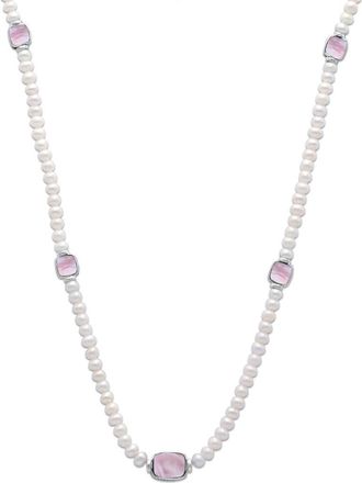 Samuel B. Sterling Silver Pink Mother-of-Pearl Station 7-8mm Pearl Necklace in Pink/White at Nordstrom Rack