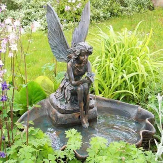 PRIMROSE Fairy on Clam Shell Water Feature Self Contained H78cm