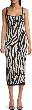 Toccin Kendall Zebra Bodycon Square Neck Dress In Black/white