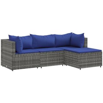 vidaXL Set De Muebles De Jard&iacute;n 4 Pzas Y Cojines Rat&aacute;n Sint&eacute;tico Gris Vidaxl