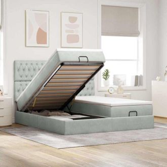 vidaXL Estructura Cama Otomana Colchones Terciopelo Gris Claro Vidaxl