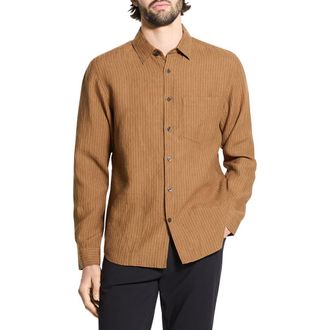Theory Irving Slub Linen Button-Up Shirt in Deep Tobacco at Nordstrom Rack, Size X-Small