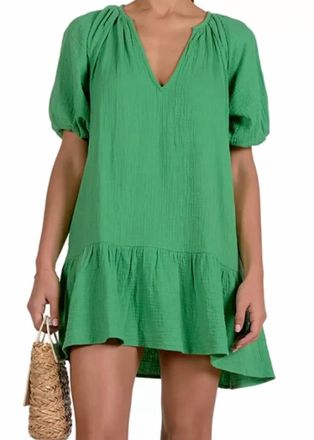 Elan V Neck Tunic Short Mini Dress In Kelly Green