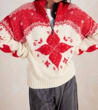 Free People Mythical Knit Sweater In Vanilla Scarlet Combo