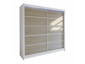 Mirjan24 Armario Closico Cavaris Iv, Blanco + Roble Sonoma, 215x180x58cm, Puertas De Armario: Correderas, N&uacute;mero De Estantes: 5, Led