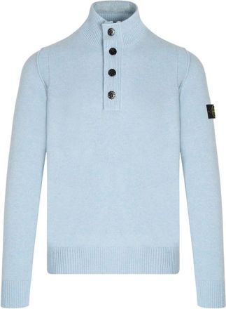 Stone Island Blue Quarter Button Jumper with Compass Logo