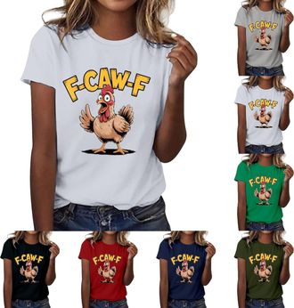 Generic F-CAW-F Funny Chicken Scream Humor T-Shirt for Womens Crazy Screaming Chicken F CAW F Tshirts Short Sleeve Crew Neck Tee Shirts Autumn Female Streetwe