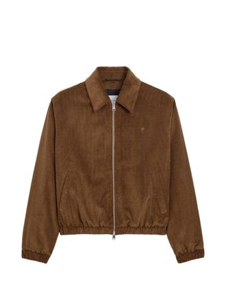 Ami Cropped Boxy Brown Corduroy Jacket with Embroidered Logo