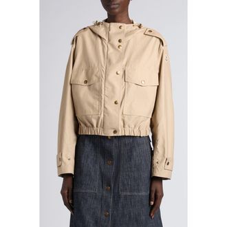 Moncler Carex Hooded Cotton Blend Poplin Jacket in Beige at Nordstrom, Size 00